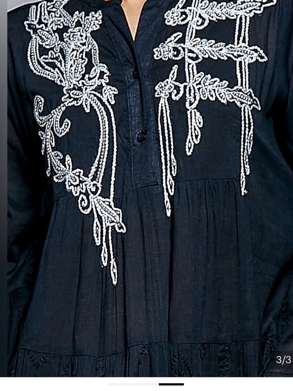 POL sequined Black Embroidered Tiered Long Sleeve Maxi Dress - Picture 2 of 3